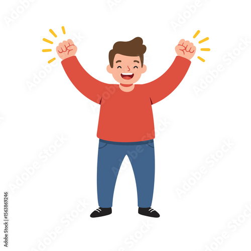 Man celebrating success with arms raised enthusiastically. Perfect for achievement and goal accomplishment concepts.
