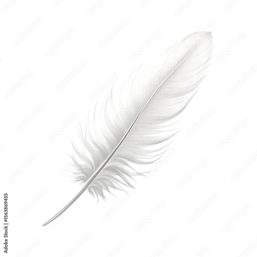 Obraz premium Single white feather isolated on transparent background