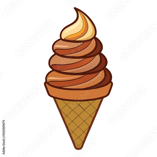A delicious set of cold, sweet ice cream cones, with chocolate and vanilla flavors, isolated on white