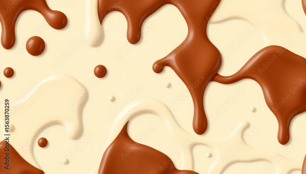 Fototapeta premium Seamless pattern of realistic vector drips of cream glaze and melted chocolate, ivory, pastry