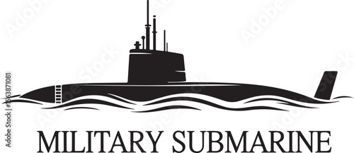 Military Submarine Silhouette Cruising Through Waves