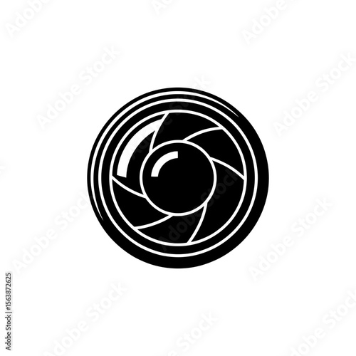 Abstract black and white camera lens diaphragm aperture blades icon