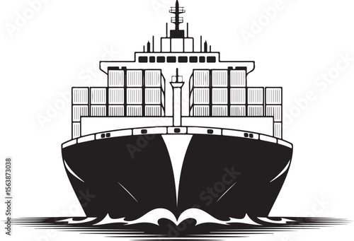 Imposing Black and White Cargo Ship Silhouette Conquering the Seas