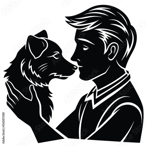 Man lovingly holding a small dog in his arms with a gentle expression