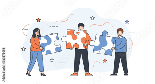 Teamwork Collaboration Connecting Puzzle Pieces to Achieve a Common Objective Together Efficiently