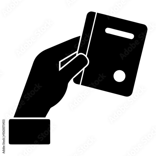 Hand holding card payment financial silhouette vector illustration