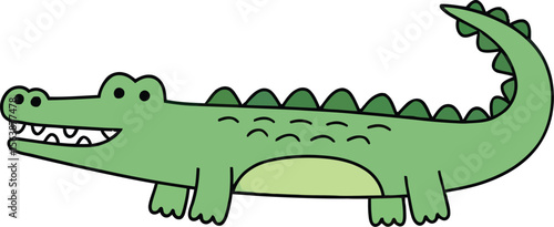 Cute green crocodile cartoon vector illustration.