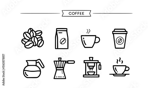 Coffee beans cup bag coffee maker espresso machine hot beverage vector