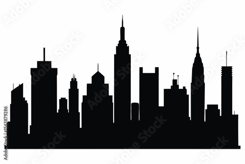 New York City skyline silhouette vector illustration at sunset