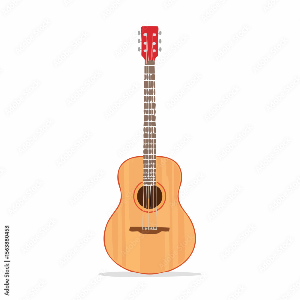 Fototapeta premium Wooden Acoustic Guitar: A stunning illustration of an acoustic guitar with a wooden body, intricately crafted with strings and sound hole, exuding musicality and harmony.