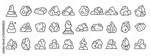 Stones, rocks, minerals – thin line web icon set. Outline icons collection. Simple vector illustration.