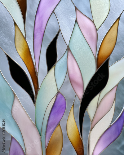 Wallpaper Mural Colorful stained glass window, abstract floral design with pastel and dark accents creating elegant art Torontodigital.ca