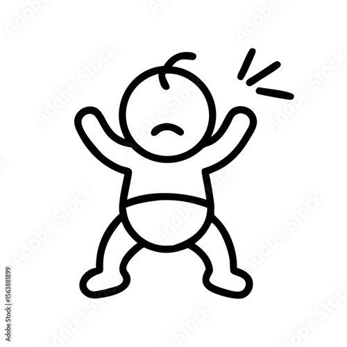 Crying baby icon in black line style on white background