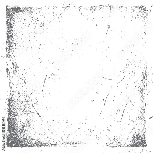 Distressed corner square texture with grunge noise. Abstract frame overlay for background use. Ideal for print and retro compositions.