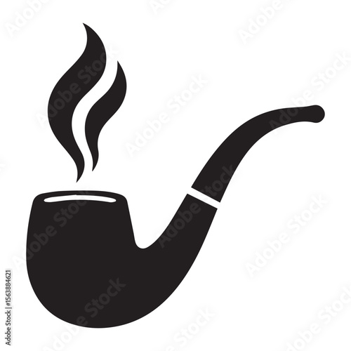 Vintage Tobacco Pipe Icon Emitting Smoke Elegant Smoking Silhouette Nostalgic Design Smoking Culture Symbol