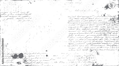 Faded manuscript texture with grunge paper overlay. Distressed script text background design. Ideal for posters and antique visuals.