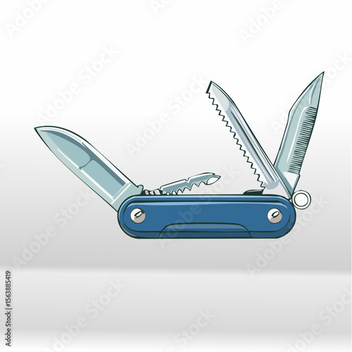 Versatile Pocket Tool: Compact multi-tool illustration featuring various folding tools, perfect for everyday carry, camping, and handy tasks.