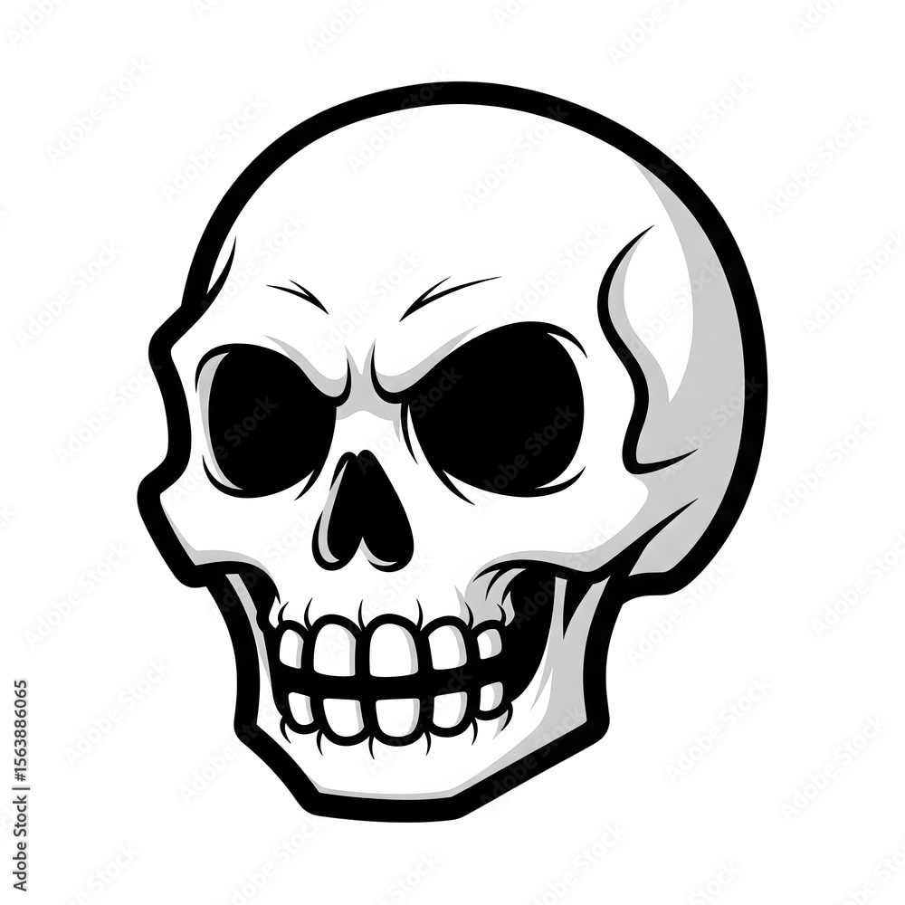 Fototapeta premium Angry Cartoon Skull Head Black White Icon isolated on a transparent background image