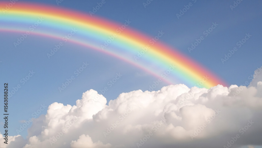 A double rainbow arcs across a blue sky, with fluffy white clouds below. A double rainbow arcs across a blue sky, with fluffy white clouds below.