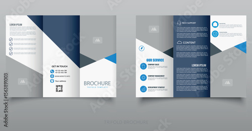 Geometric Business Trifold Brochure Template. Elegant and modern trifold brochure with geometric layout, ideal for corporate, tech, and service industries.