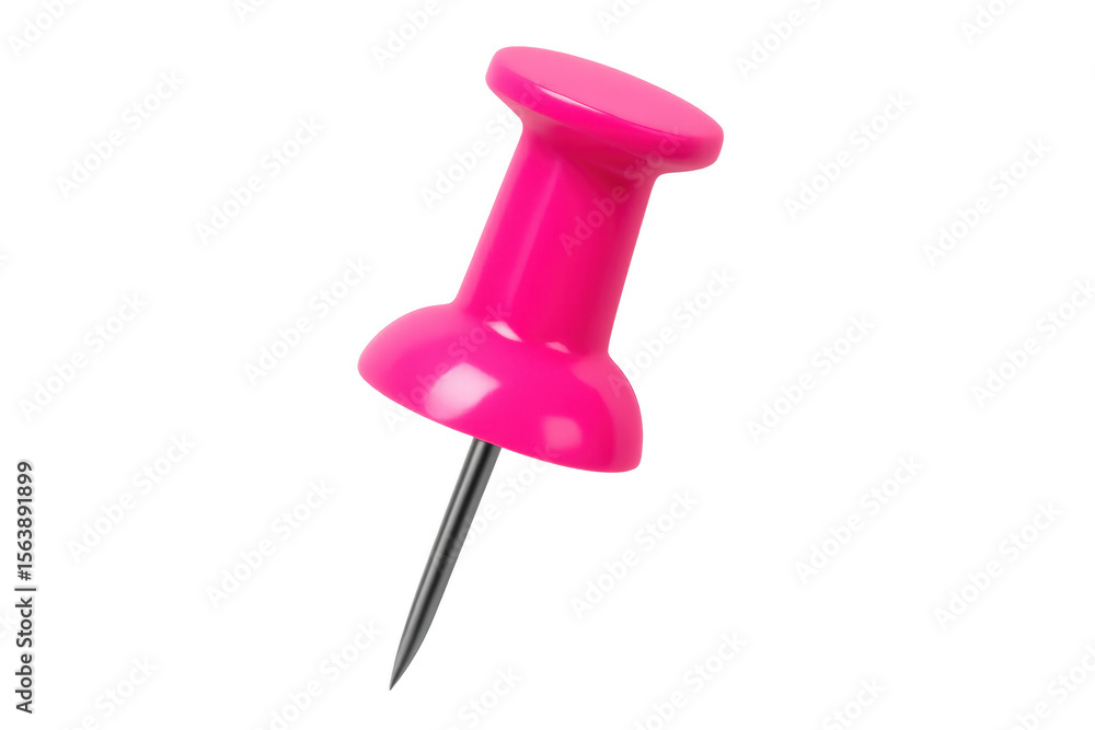 Metallic-tipped pink pushpin puncturing transparent surface, representing organization, communication, and workplace efficiency Metallic-tipped pink pushpin puncturing transparent surface, representing organization, communication, and workplace efficiency