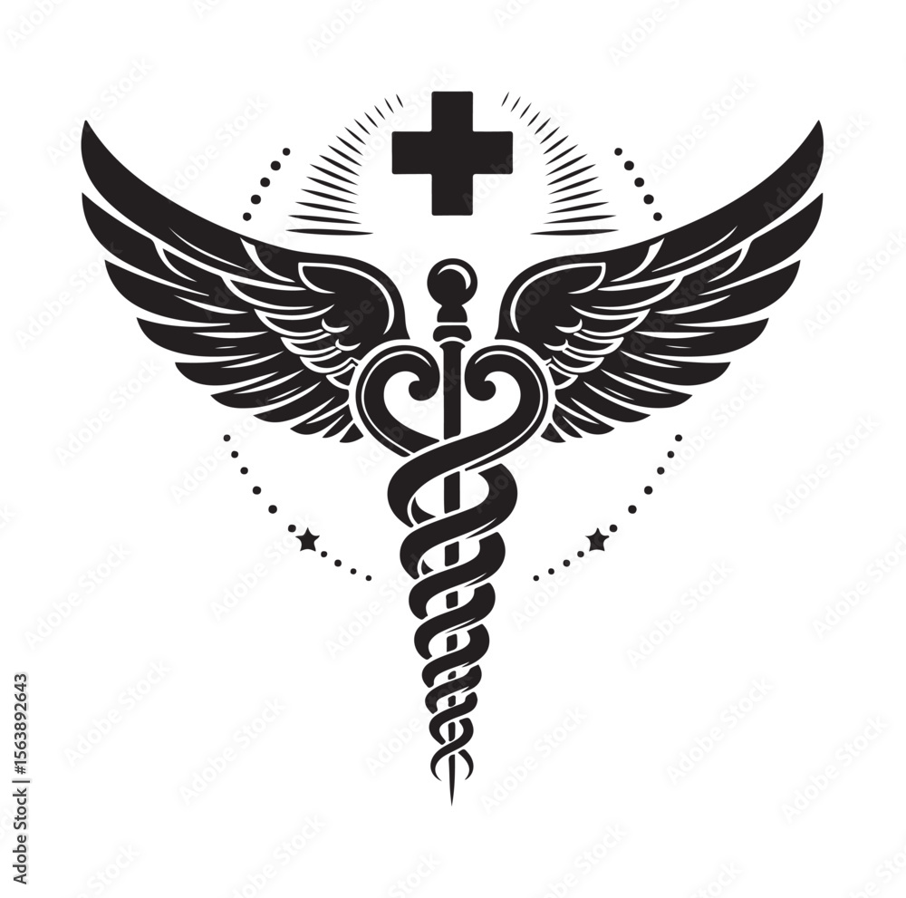 Caduceus health silhouette Vector Isolated Vector Illustration Medicine logo. Healthcare Caduceus health silhouette Vector Isolated Vector Illustration Medicine logo. Healthcare