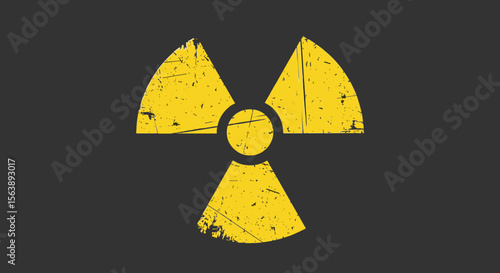 Grunge style yellow radiation symbol over dark background, symbolizing nuclear hazard.