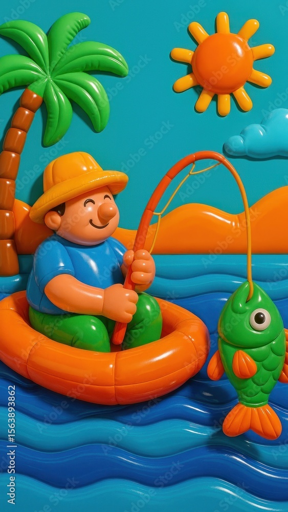 Naklejka premium Playful fishing scene illustration.