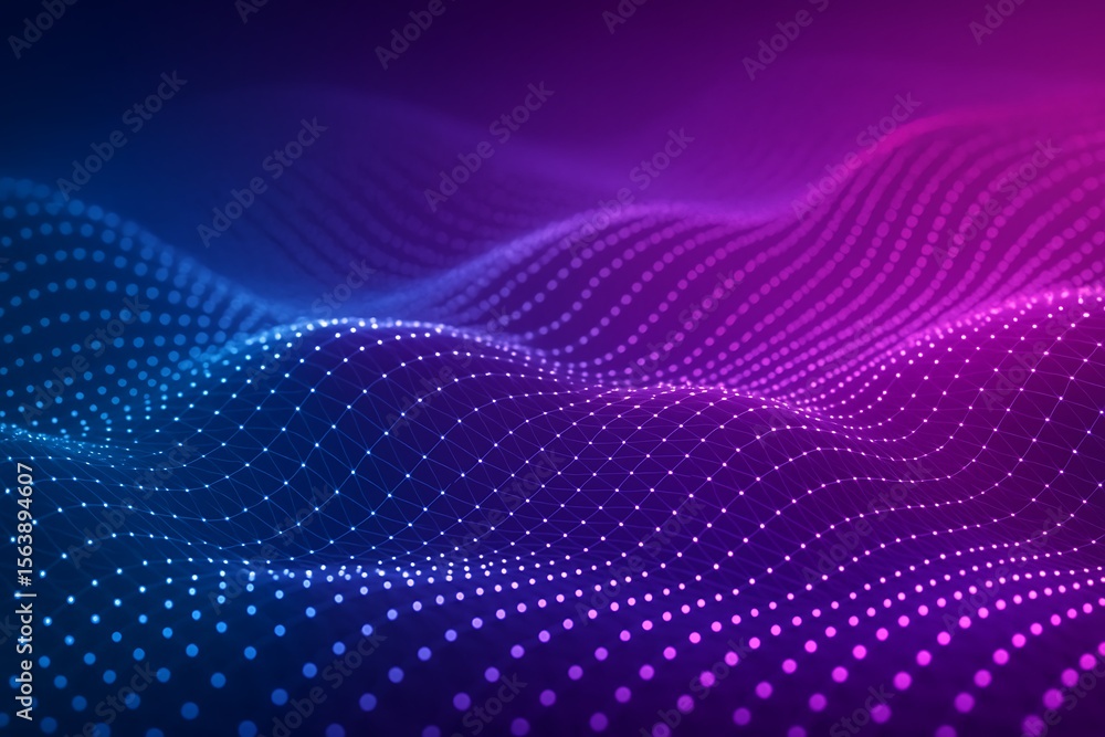 Obraz premium Abstract glowing digital network grid with flowing waves of light