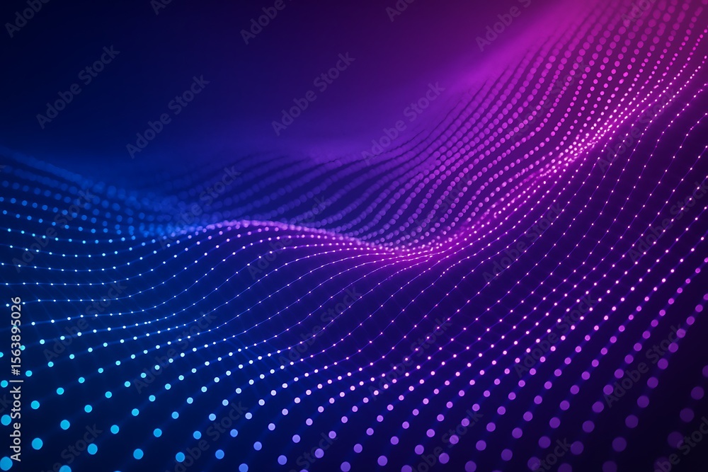 Obraz premium Abstract glowing digital wave of blue and purple particles on a dark background