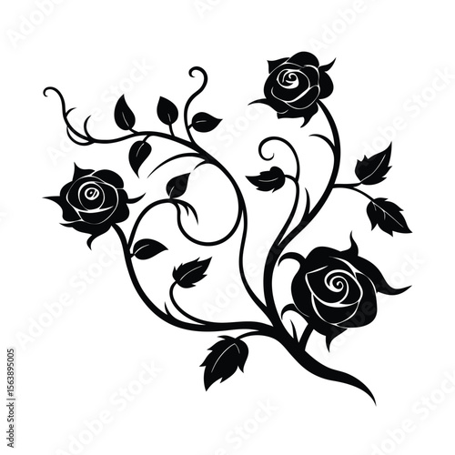 Circular Swirling Rose Vine with Leaves