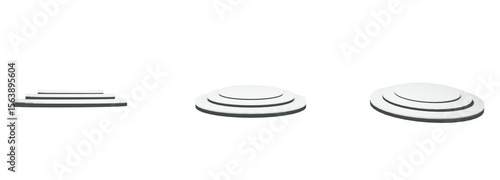 A set of white circular podium design, sleek, modern, minimalist, elegant, clean, balanced, professional, versatile, functional. file png transparent background