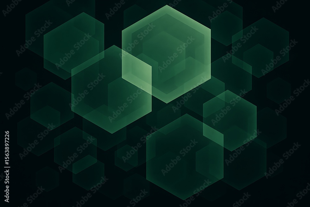 Obraz premium Abstract dark green hexagons with subtle glow and depth