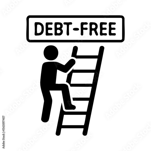 Person climbing ladder to debt-free sign symbolizing financial freedom and repayment success