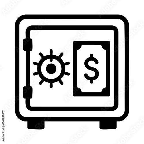 Secure money safe icon with dollar symbol and lock dial for savings
