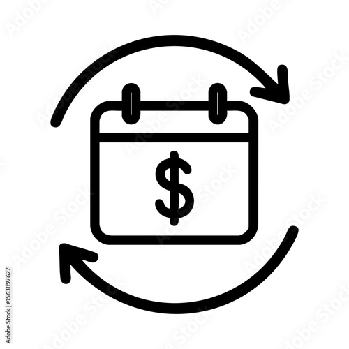 Recurring payment calendar icon with arrows for automatic billing cycle
