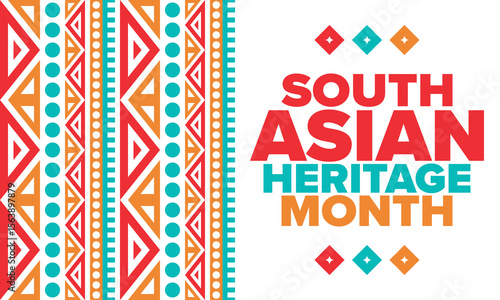 South Asian Heritage Month. Celebrate the diverse cultures and histories of South Asia. Traditional pattern. Creative art poster. Vector illustration