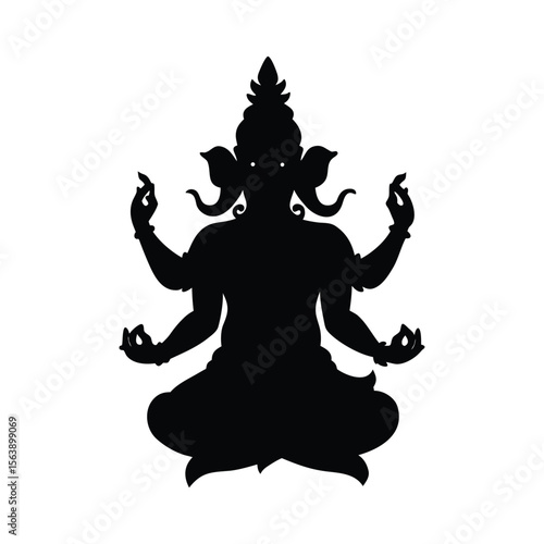 black ganesha silhouette, meditating, indian deity clip art preview