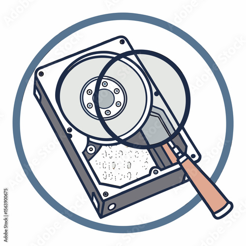 Hard drive inspection magnifying glass digital data analysis vector