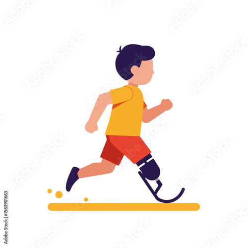 Running with Resilience: An inspiring illustration of a young person with a prosthetic limb fearlessly sprinting forward with determination, showcasing the power of perseverance.