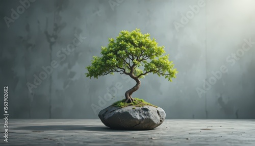 Fototapeta Naklejka Na Ścianę i Meble -  Tree on Rock Base Minimalist Nature Scene