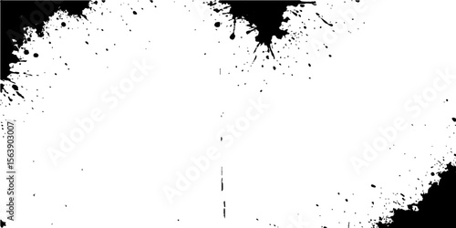 Abstract grunge background with black ink splatters, paint splashes, and dirty textures creating a unique artistic design
