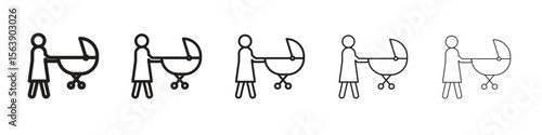 Woman with Baby Stroller icons. simple and modern vector icon designs