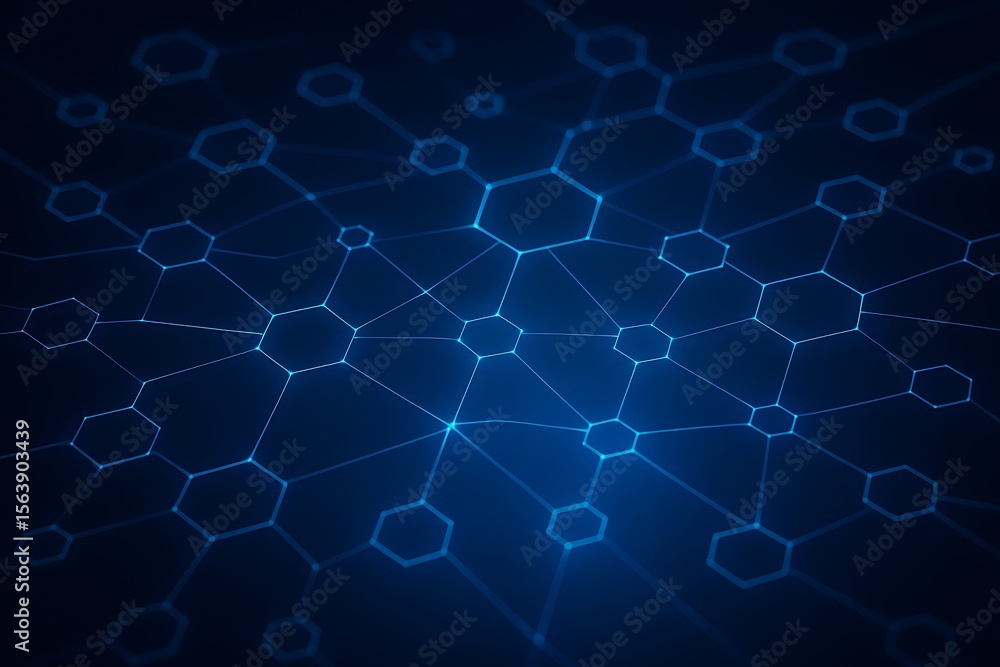 Obraz premium Abstract glowing blue hexagonal network structure on a dark background