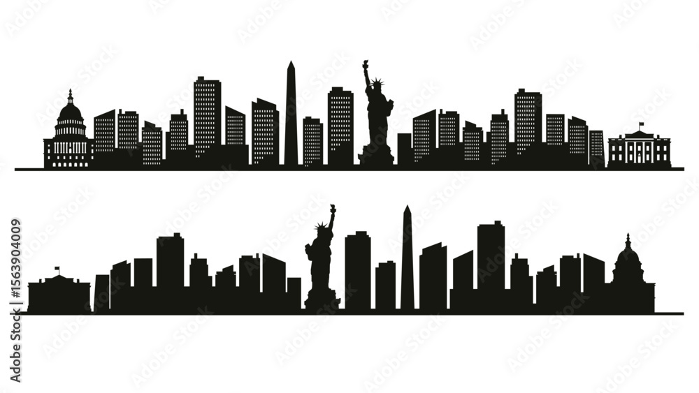 Naklejka premium Manhattan skyline silhouette. Black Manhattan NYC city design isolated on white background.