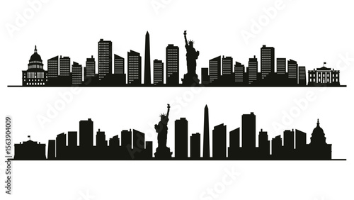 Manhattan skyline silhouette. Black Manhattan NYC city design isolated on white background.