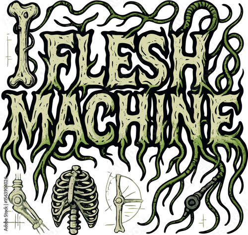 Flesh Machine Gothic Horror Skeleton Tentacle Tee