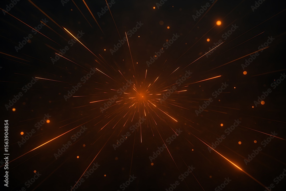 Obraz premium Fiery orange light streaks and glowing particles exploding outwards from a central point