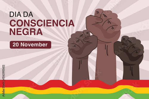 Dia da Consciencia Negra Illustration with Raised Fists and African Colors