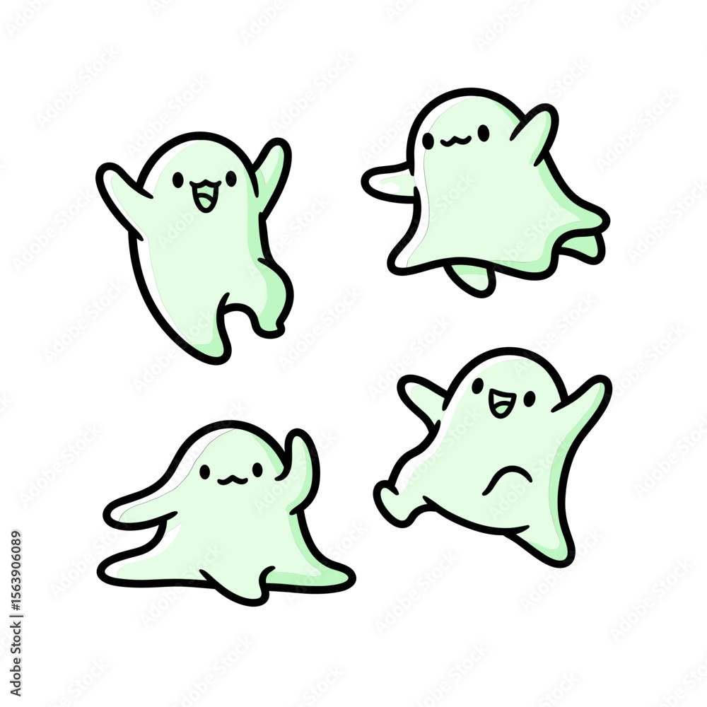Obraz premium Playful Animated Ghosts Expressing Happiness and Joy with Cheerful Expressions